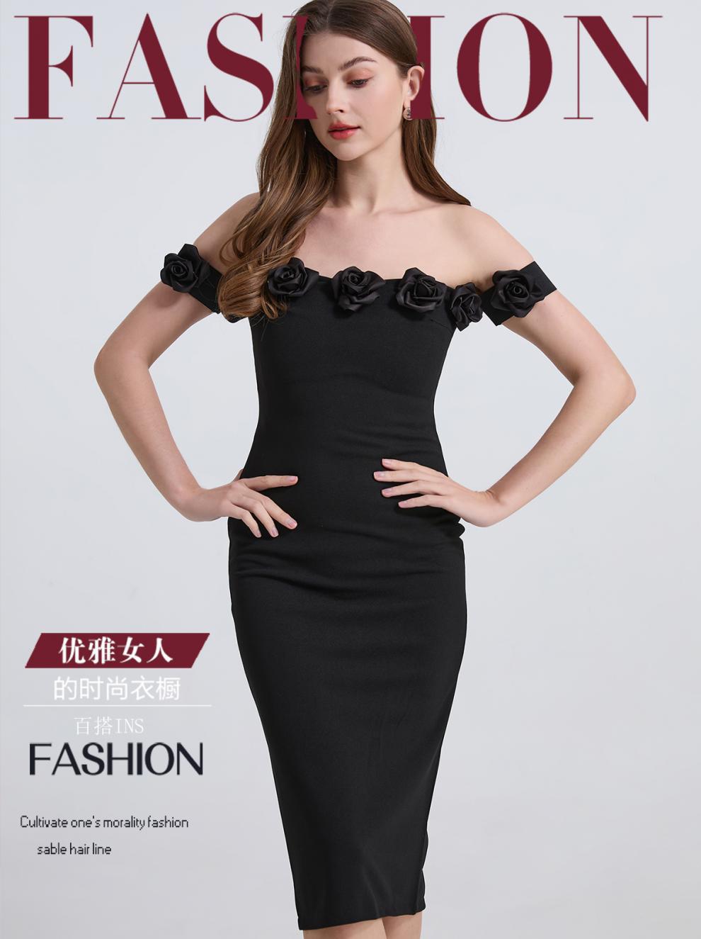 夏季新品：无袖高腰3D蕾丝连衣裙——优雅性感。露肩修身休闲中长裙——夜店派对理想之选。