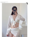 Early Spring New Arrival: Western-Style 3-Piece Swimsuit Set | Halter-Neck, Backless, Stretchy & Quick-Drying | Printed Kimono-Style Sun Protection Cover-Up | The Ultimate Seaside Vacation Photo Prop