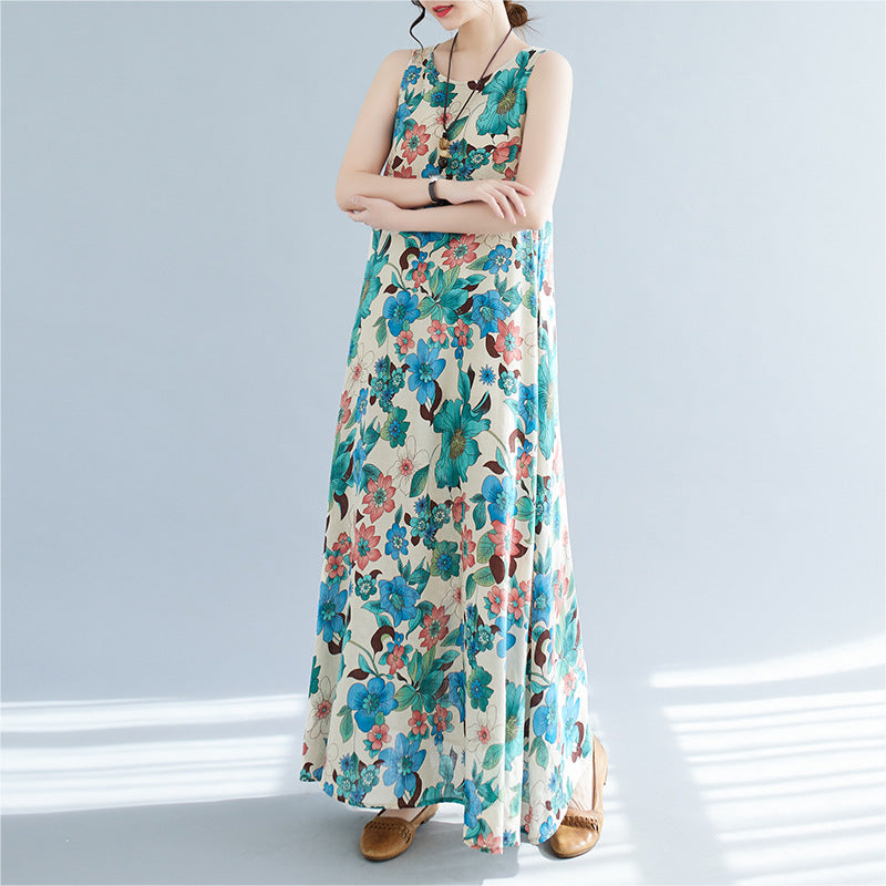 New French-Style Floral Midi Dress | Long-Sleeve, Shirt-Collar Maxi Dress with Designer Flair | Elegantly Casual Bohemian Style | Washable—Perfect for Summer Beach Parties