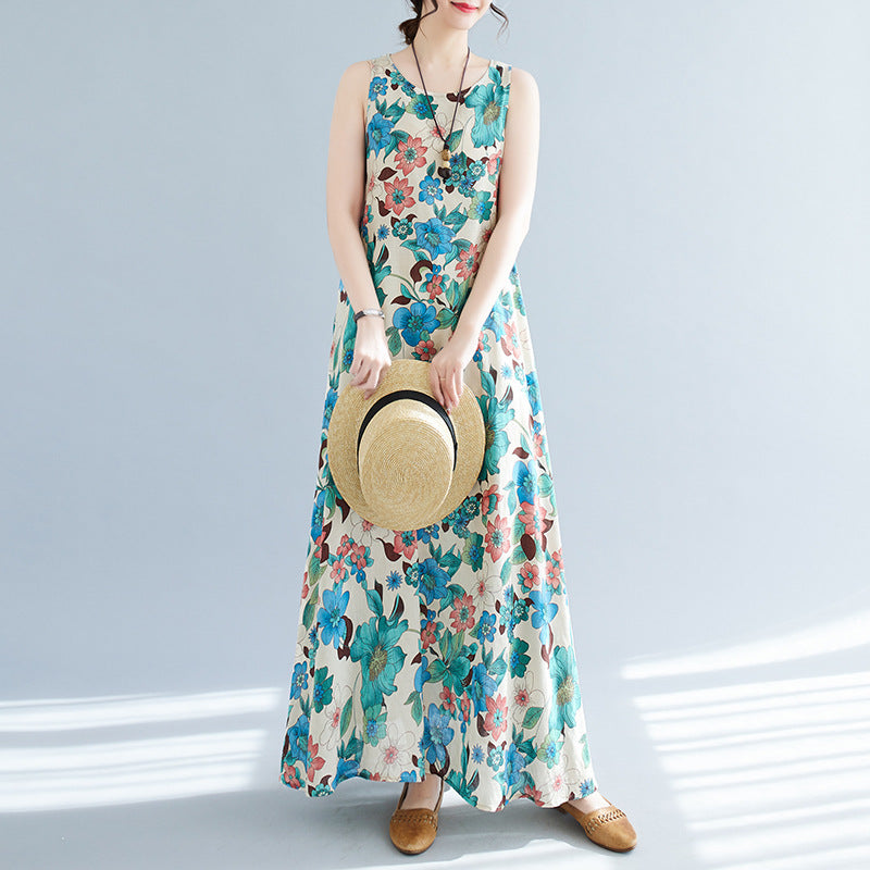 New French-Style Floral Midi Dress | Long-Sleeve, Shirt-Collar Maxi Dress with Designer Flair | Elegantly Casual Bohemian Style | Washable—Perfect for Summer Beach Parties