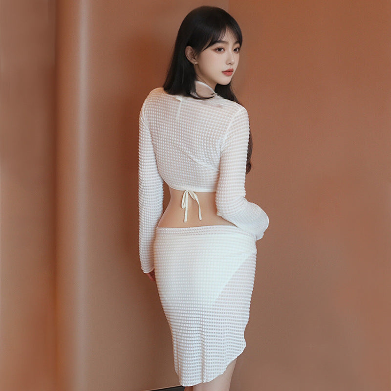 Early Spring New Arrival: Western-Style 3-Piece Swimsuit Set | Halter-Neck, Backless, Stretchy & Quick-Drying | Printed Kimono-Style Sun Protection Cover-Up | The Ultimate Seaside Vacation Photo Prop