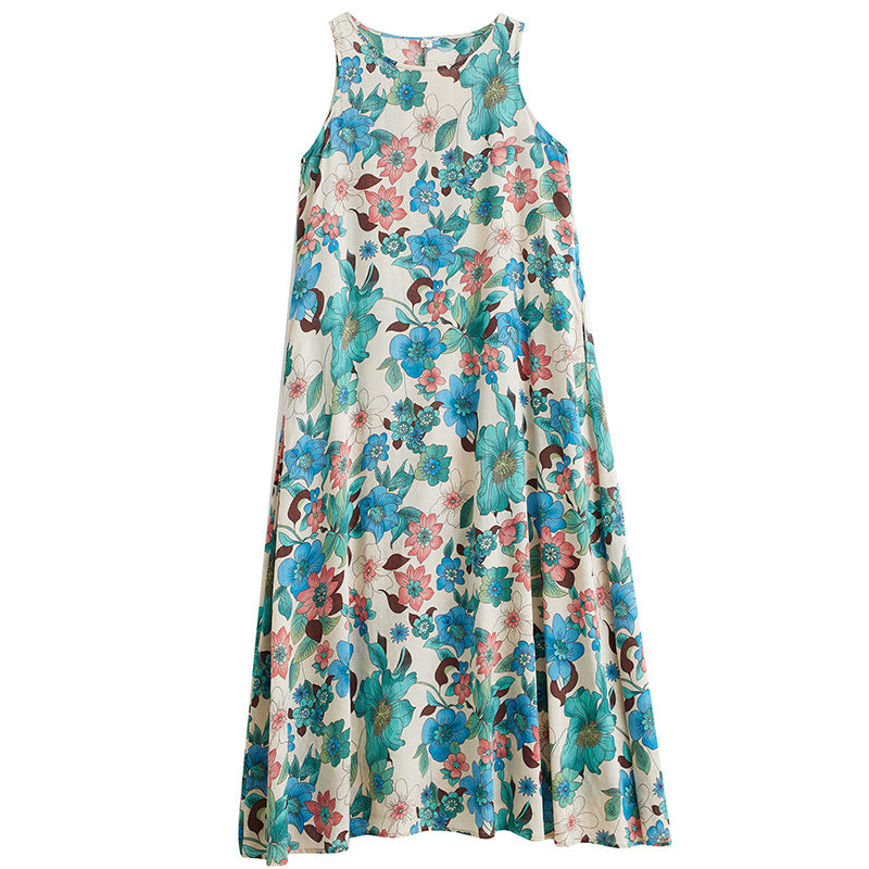 New French-Style Floral Midi Dress | Long-Sleeve, Shirt-Collar Maxi Dress with Designer Flair | Elegantly Casual Bohemian Style | Washable—Perfect for Summer Beach Parties