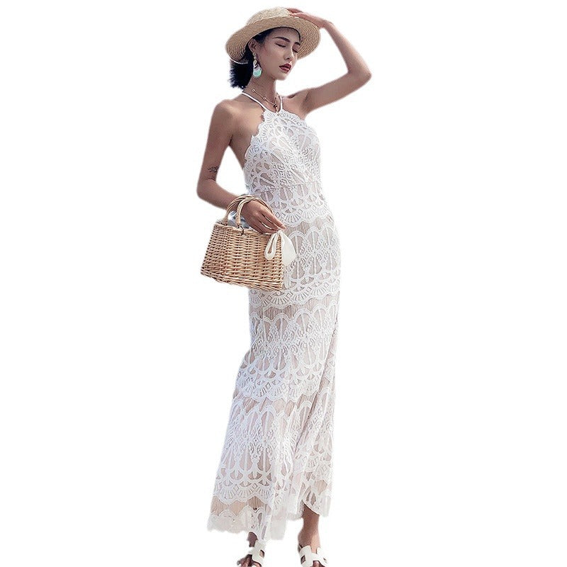 Women's Beach Dress — Slimming, Sexy, Backless, and Strappy Lace Fishtail Dress for Seaside Vacations and Island Getaways