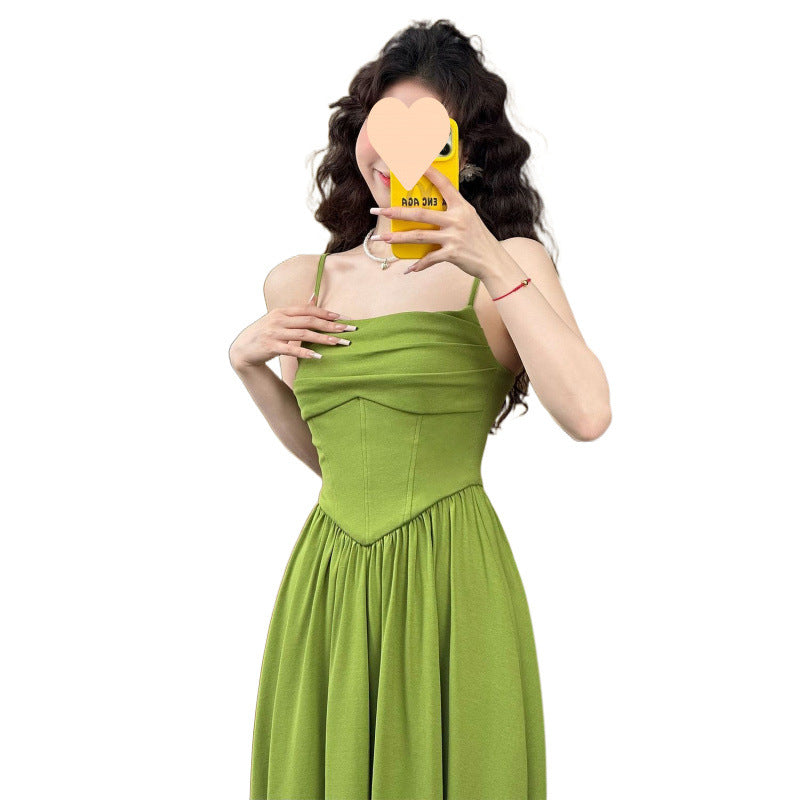 Green Off-Shoulder Waist-Cinching Maxi Dress | Spaghetti-Strap Ruched Fishtail Gown | Elegant Formal Evening Dress | Summer Wedding Guest Attire