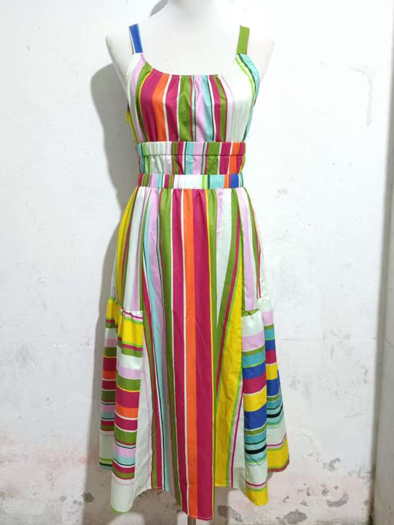 Women's Elegant Striped Sleeveless Maxi Dress – A-Line Silhouette, Floor-Length – Plus Size Washable Summer Casual