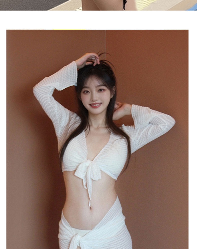 Early Spring New Arrival: Western-Style 3-Piece Swimsuit Set | Halter-Neck, Backless, Stretchy & Quick-Drying | Printed Kimono-Style Sun Protection Cover-Up | The Ultimate Seaside Vacation Photo Prop