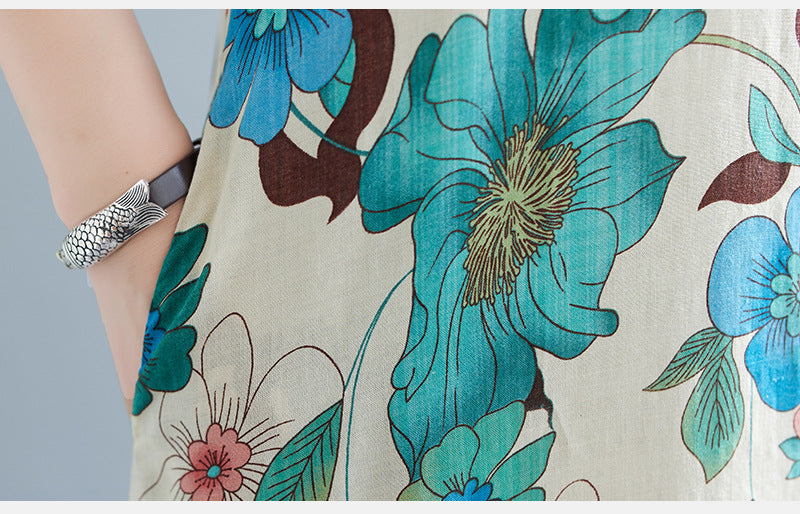 New French-Style Floral Midi Dress | Long-Sleeve, Shirt-Collar Maxi Dress with Designer Flair | Elegantly Casual Bohemian Style | Washable—Perfect for Summer Beach Parties