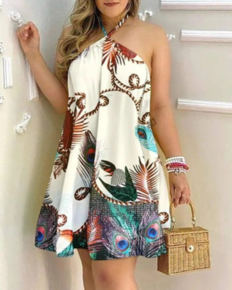 New Women's Halter-Neck Printed Dress — Summer Beach & Vacation Style Digital Print Dress — Woven Fabric (Washable) — Party Wear