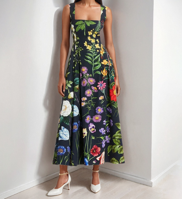 Women's Green Floral Backless Sleeveless Dress – High Quality Summer Casual – Vacation Party Bestseller