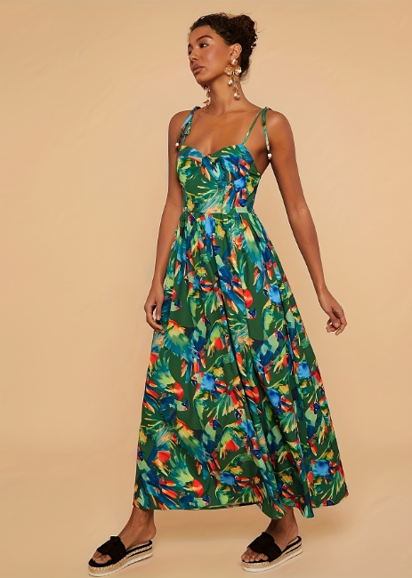 Women's Green Floral Backless Sleeveless Dress – High Quality Summer Casual – Vacation Party Bestseller