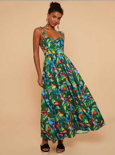 Women's Green Floral Backless Sleeveless Dress – High Quality Summer Casual – Vacation Party Bestseller