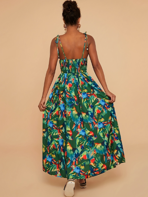 Women's Green Floral Backless Sleeveless Dress – High Quality Summer Casual – Vacation Party Bestseller